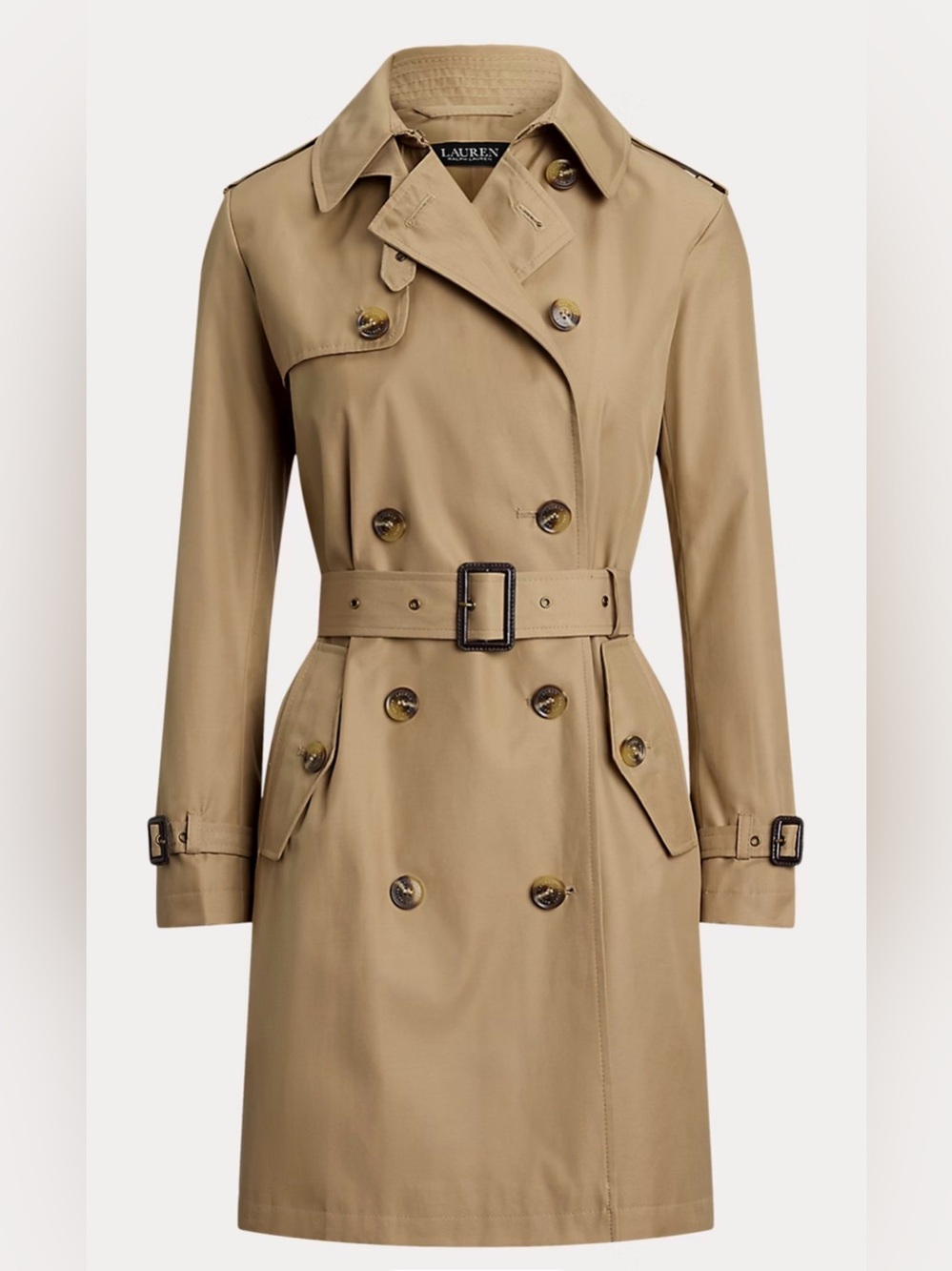 NWT Lauren Ralph Lauren Classic Beige Double-Breasted Trench Coat, Size XS